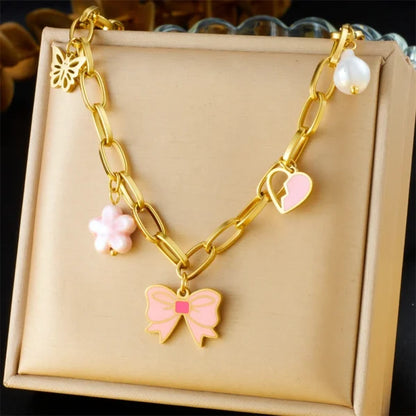 Collier Breloque Nœud Papillon Rose