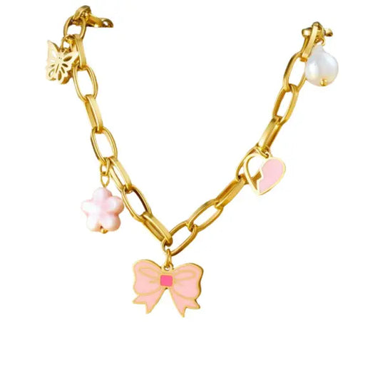 Collier Breloque Nœud Papillon Rose