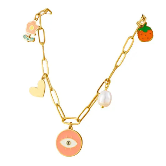 Collier Breloque Œil Rose Mystique