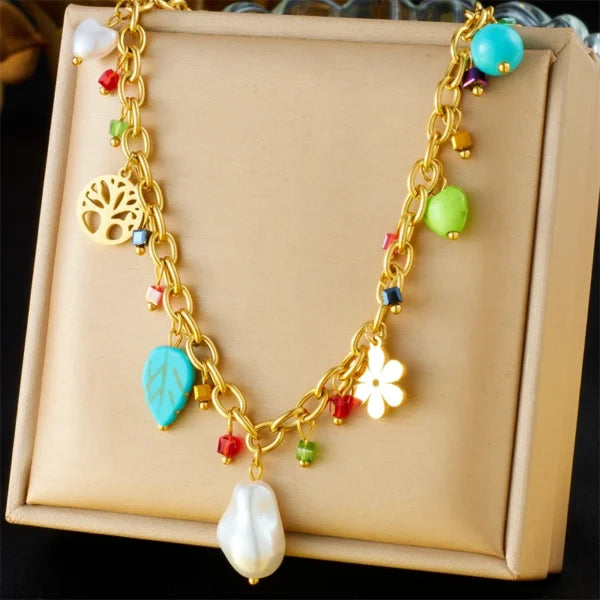 Collier à Breloques Perles Blanches Élégantes