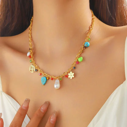 Collier à Breloques Perles Blanches Élégantes