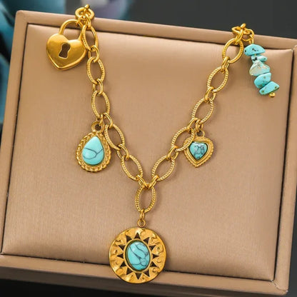 Collier Breloque Pierres Turquoises