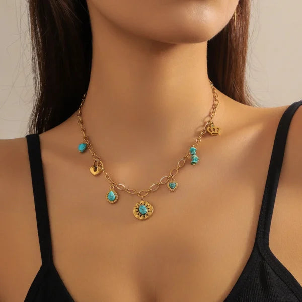 Collier Breloque Pierres Turquoises