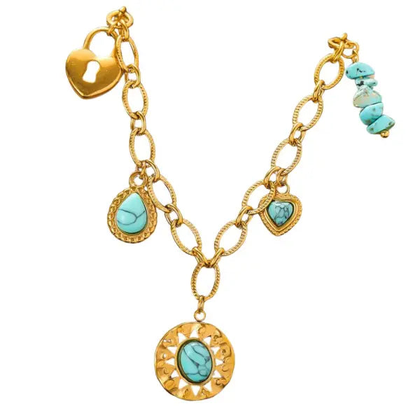 Collier Breloque Pierres Turquoises