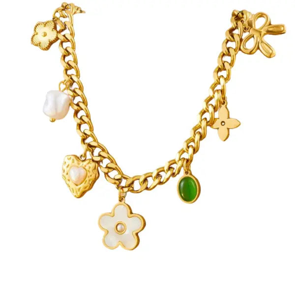 Collier Breloque avec Cœur et Fleur blanche