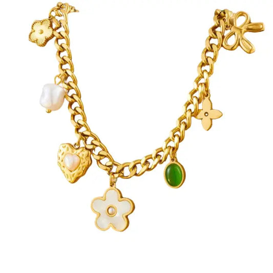 Collier Breloque avec Cœur et Fleur blanche