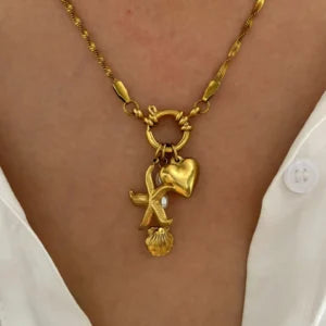 Collier à Breloques  Étoile, Cœur et Grelot dorées