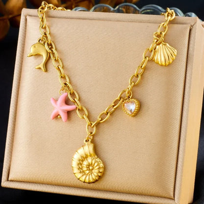 Collier Breloque Étoile de Mer avec Coquillage Doré