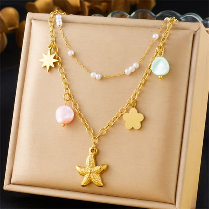 Collier Breloque Étoile de mer Dorée Chic