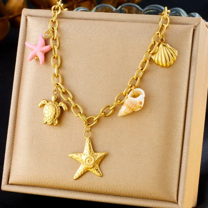 Collier Breloque Océan Doré avec Étoile de Mer