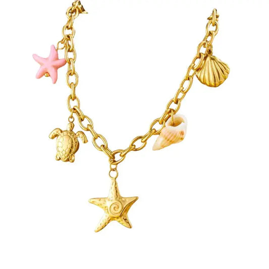 Collier Breloque Océan Doré avec Étoile de Mer