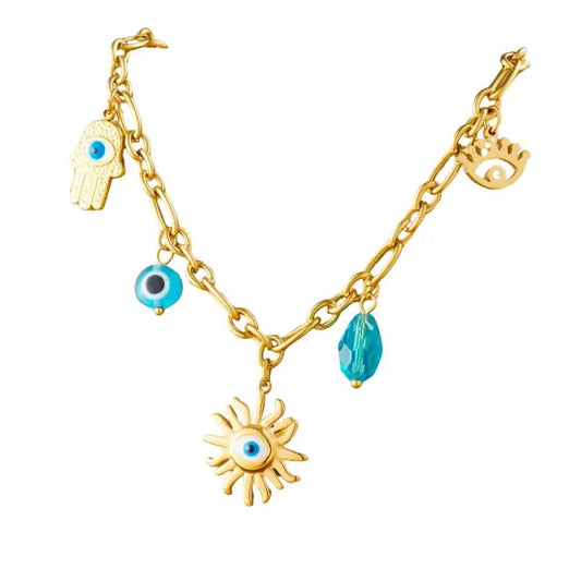 Collier Breloque avec Œil Doré et Bleu