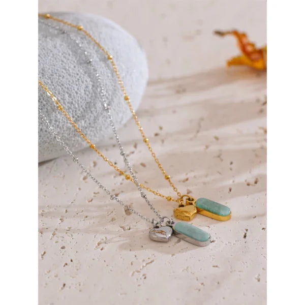 Collier Breloque Amazonite Cœur Doré