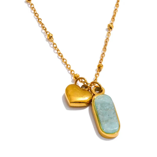 Collier Breloque Amazonite Cœur Doré