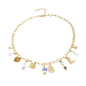 Collier à Breloques Coquillage Blanc et Bleu Doré