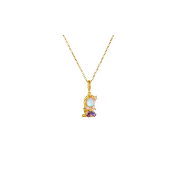 Collier Breloque Cristal Doré et Violet