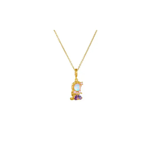 Collier Breloque Cristal Doré et Violet