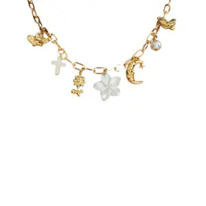 Collier à breloques Fleur Blanche Nacrée