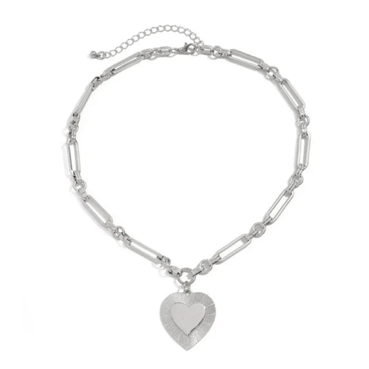 Collier Breloque Coeur d'Argent Étincelant