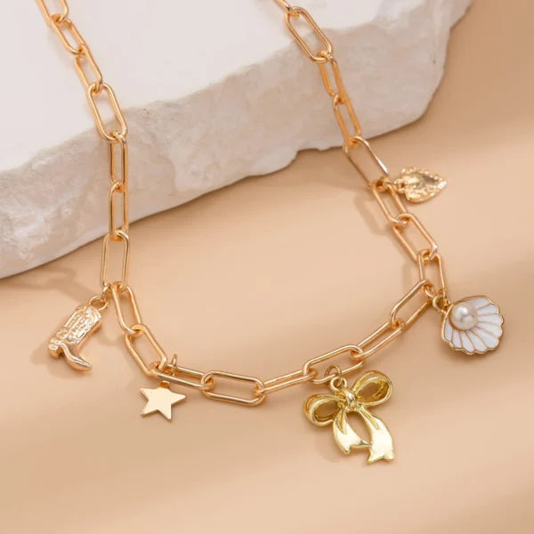 Collier Breloque Nœud Papillon Doré