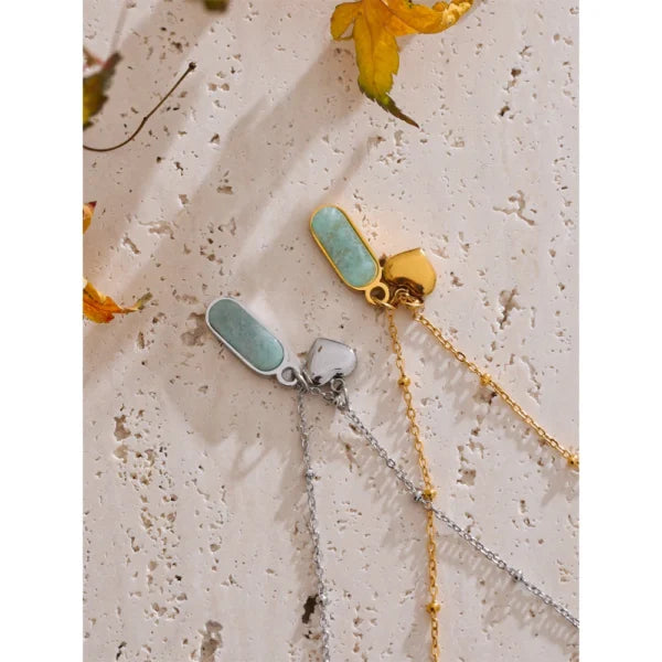 Collier Breloque Cœur Argenté et Pierre de Sérénité