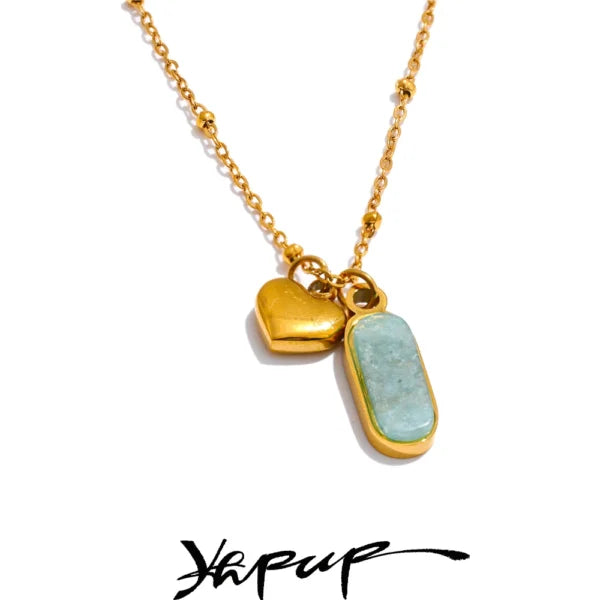 Collier Breloque Cœur Argenté et Pierre de Sérénité