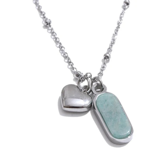 Collier Breloque Cœur Argenté et Pierre de Sérénité