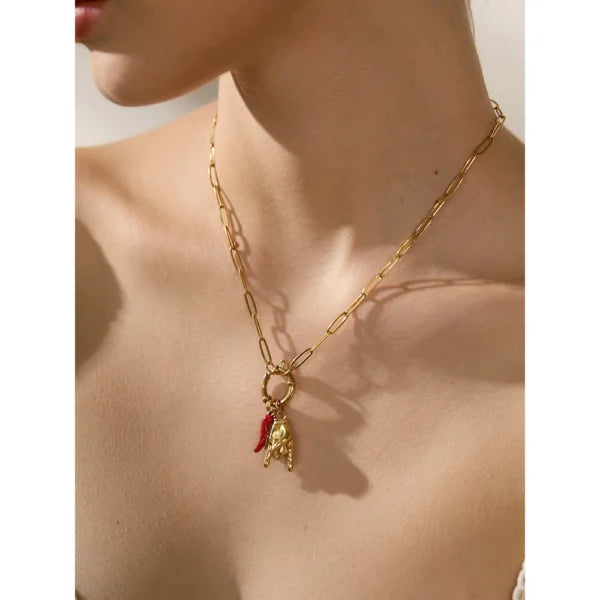 Collier Breloques Doré Rock et Étoile