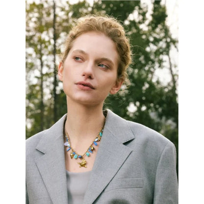 Collier breloques Corail Bleu et Doré