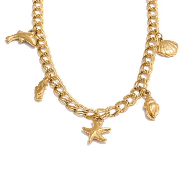 Collier avec Breloques de la mer Dorées