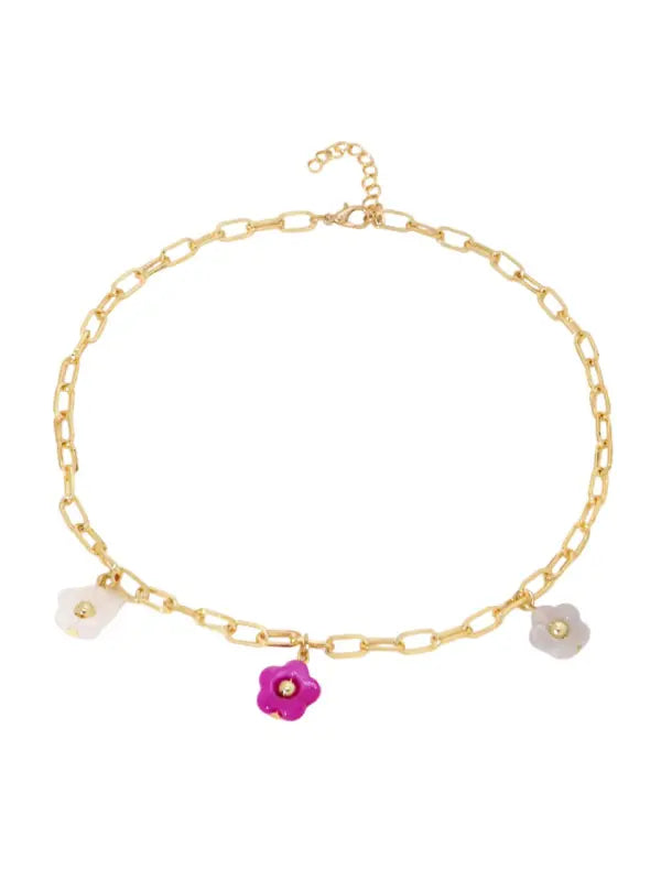 Collier Breloques avec Fleurs Pastel Rose et Blanche