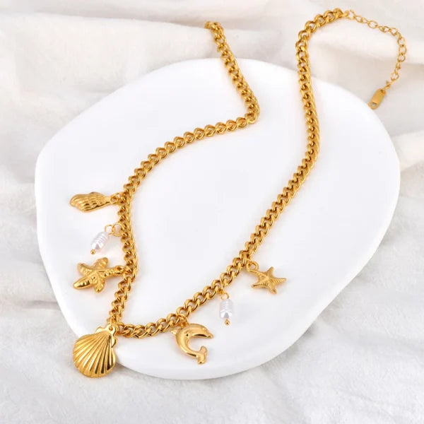 Collier Breloque avec Coquillage Doré