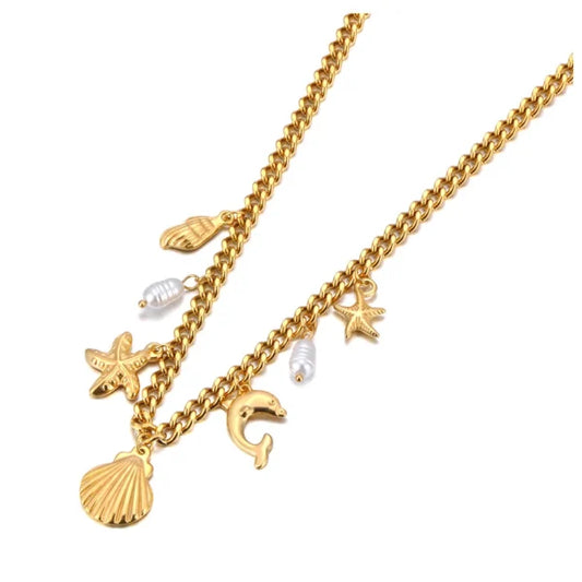 Collier Breloque avec Coquillage Doré
