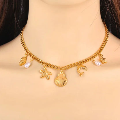 Collier Breloque avec Coquillage Doré