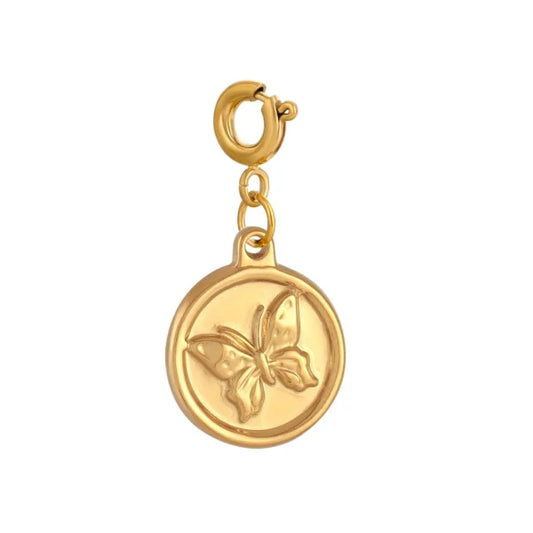 Breloque Médaille Papillon Doré